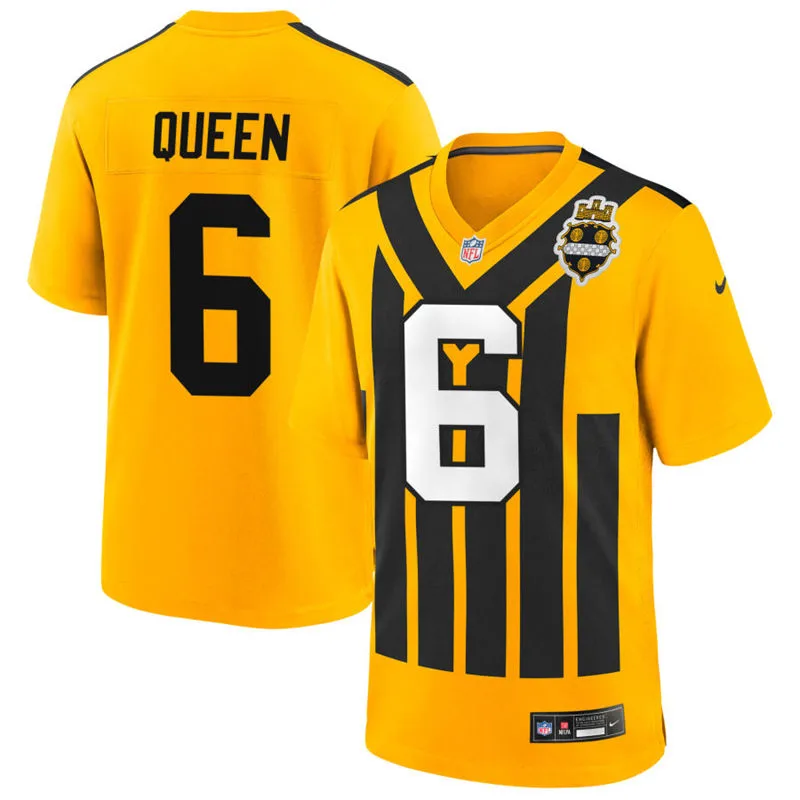 Men's Pittsburgh Steelers #6 Patrick Queen Nike Gold Alternate 1933 Throwback Game Jersey