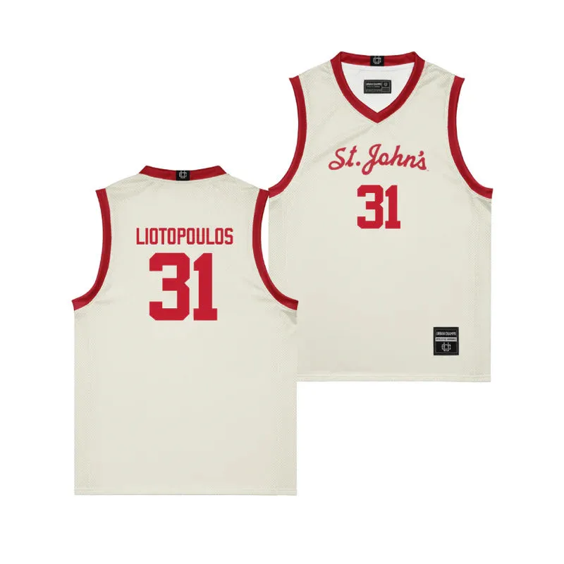 St. John's Red Storm #31 Lefteris Liotopoulos Cream Retro Basketball Jersey