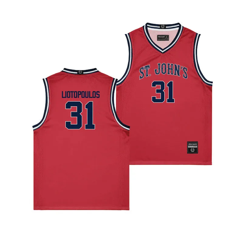 St. John's Red Storm #31 Lefteris Liotopoulos 2025 Red Basketball Game Jersey