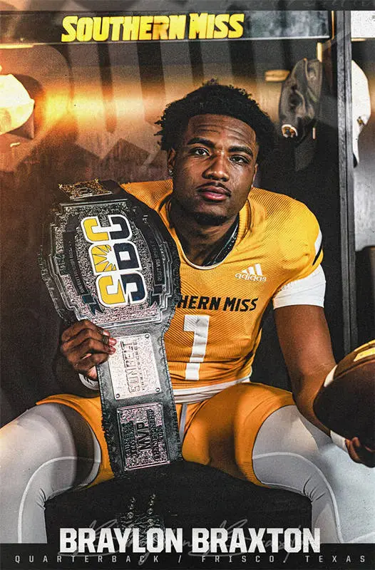 Southern Miss Golden Eagles #1 Braylon Braxton 2025 Gold football Game Jersey