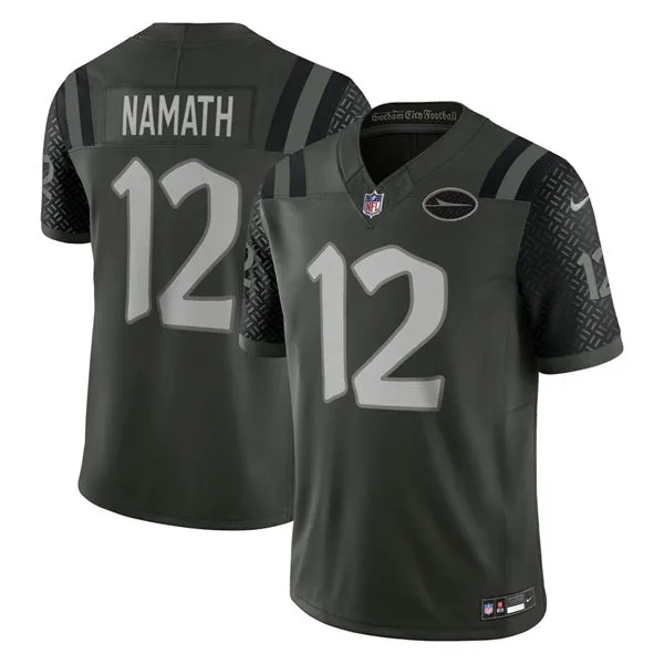 Men's New York Jets Retired Player #12 Joe Namath Gotham Green 2025 Rivalries Collection Limited Jersey