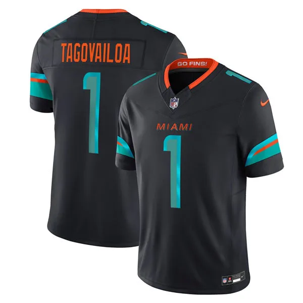Mens Miami Dolphins #1 Tua Tagovailoa Pitch Blue 2025 Rivalries Collection Limited Jersey