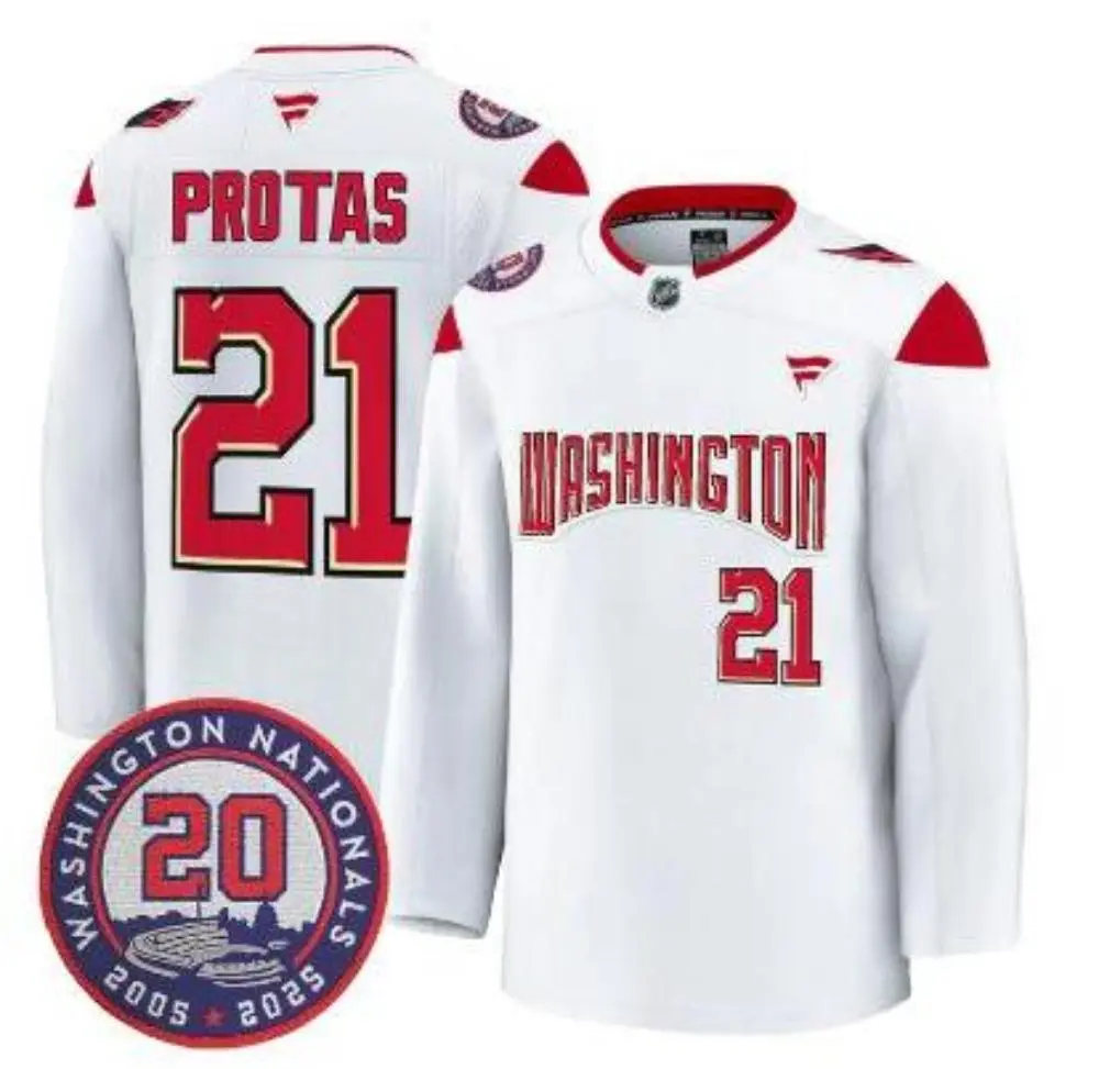 Mens Washington Capitals #21 Aliaksei Protas Nationals 20th Anniversary Collaborative Jersey White 