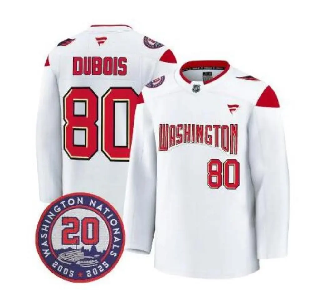 Mens Washington Capitals #80 Pierre-Luc Dubois Nationals 20th Anniversary Collaborative Jersey White 
