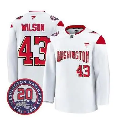 Mens Washington Capitals #43 Tom Wilson Nationals 20th Anniversary Collaborative Jersey White 