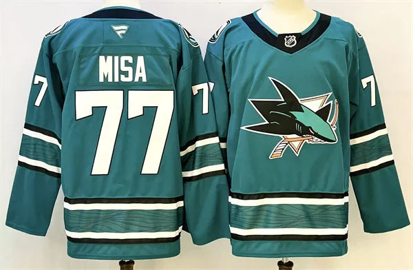 Mens San Jose Sharks #77 Michael Misa Fanatics Home Teal Player Jersey