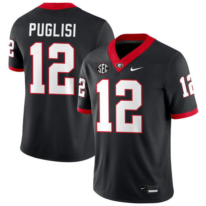 Georgia Bulldogs #12 Ryan Puglisi Black College Football Game Jersey