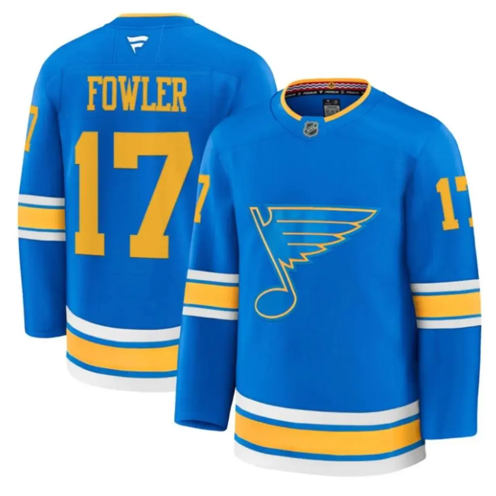 Mens St. Louis Blues #17 Cam Fowler Fanatics 2025 Home Blue Player Premium Jersey
