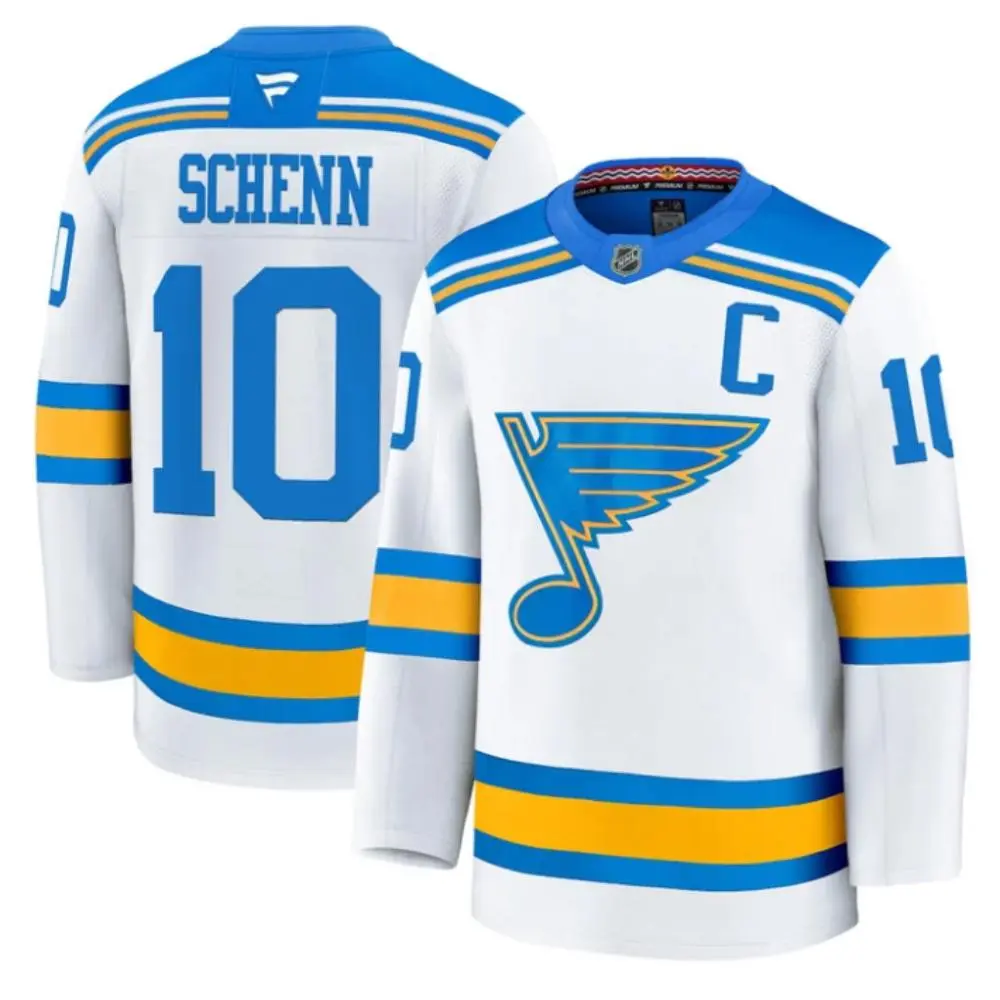 Mens St. Louis Blues #10 Brayden Schenn Fanatics 2025 White Away Player Premium Jersey