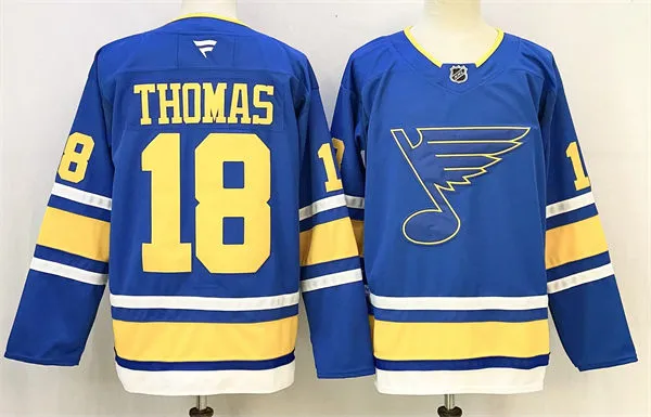 Mens St. Louis Blues #18 Robert Thomas Fanatics 2025 Home Blue Player Premium Jersey