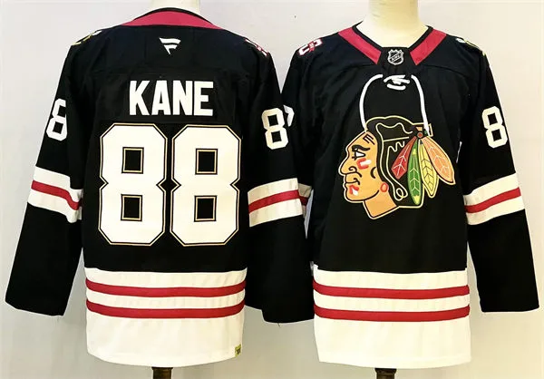 Mens Chicago Blackhawks #88 Patrick Kane Fanatics Black 100th Anniversary Jersey