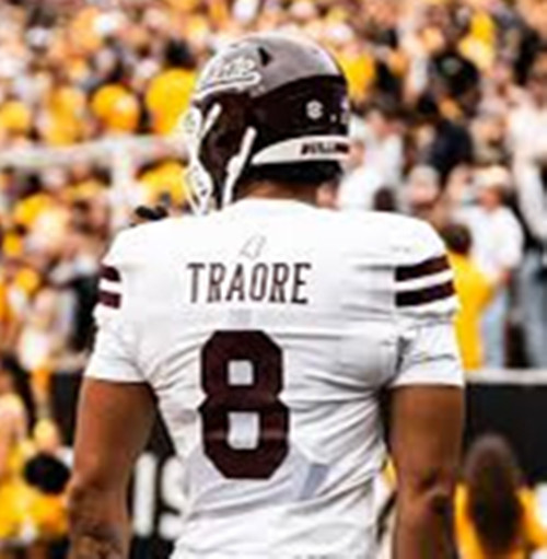 Mississippi State Bulldogs  # 8 Seydou Traore  2025 White Football Game Jersey