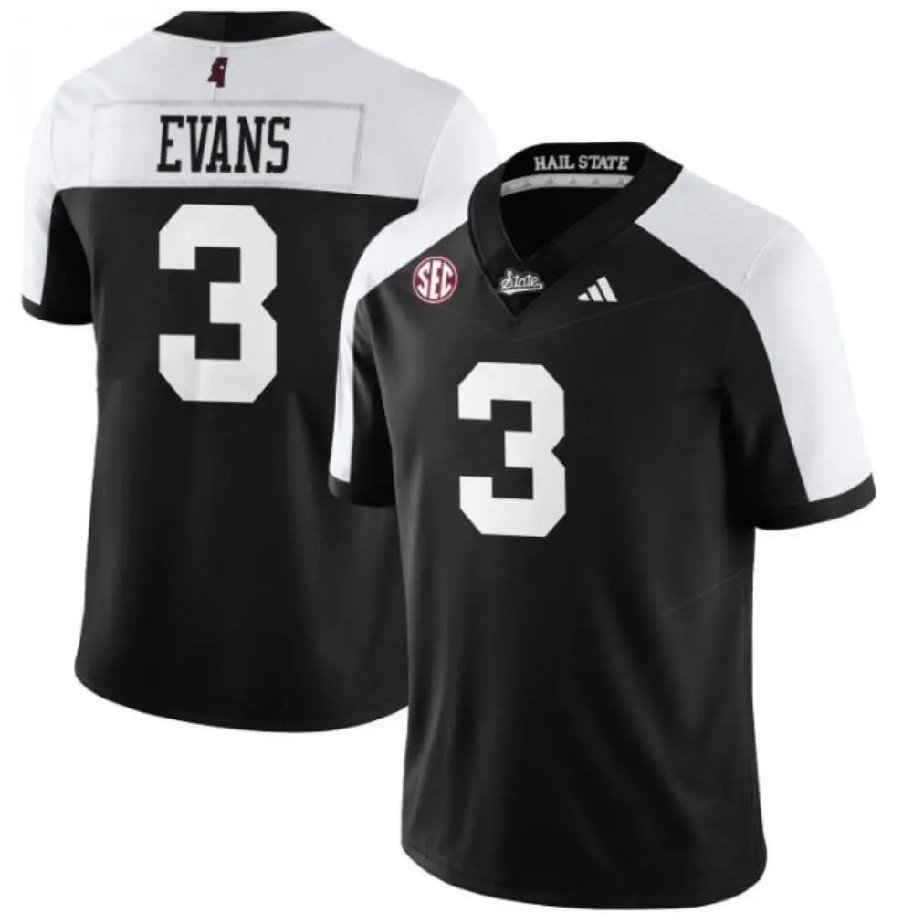 Mississippi State Bulldogs #3 Anthony Evans III Black White Gratitude Limited Football Jersey