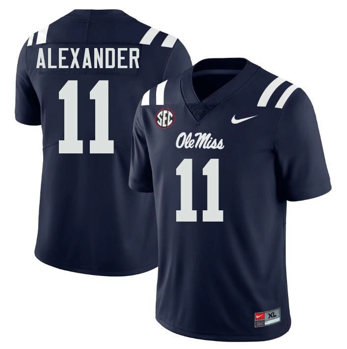 Ole Miss Rebels #11 Deuce Alexander Navy College Football Game Jersey