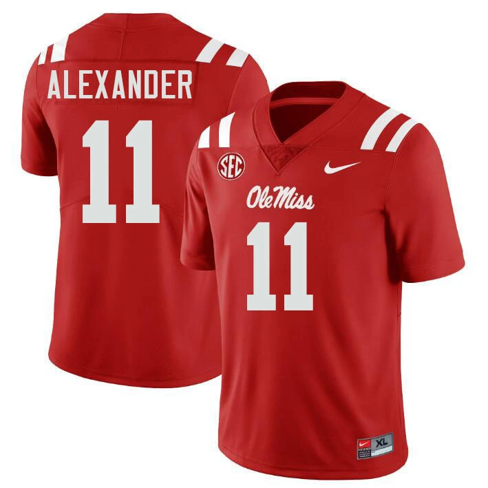Ole Miss Rebels #11 Deuce Alexander Red College Football Game Jersey