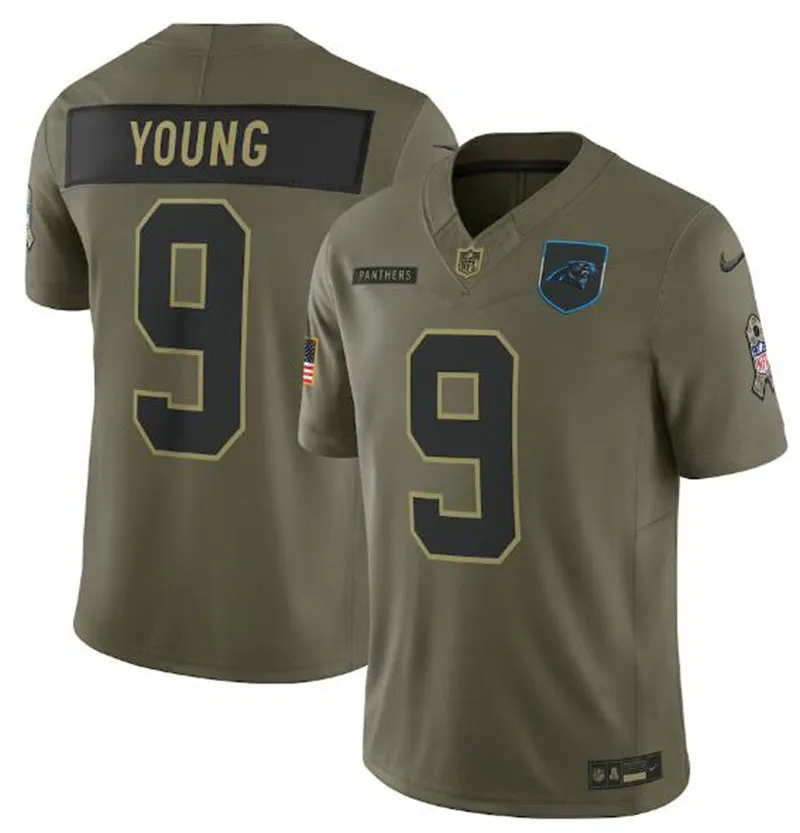 Mens Carolina Panthers #9 Bryce Young Nike 2025 Salute to Service Limited Jersey - Olive
