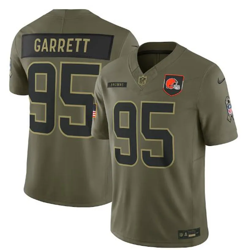 Mens Cleveland Browns #95 Myles Garrett Nike 2025 Salute to Service Limited Jersey - Olive