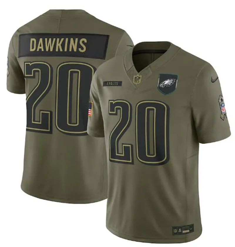 Mens Philadelphia Eagles #20 Brian Dawkins Nike 2025 Salute to Service Retired Limited Jersey - Olive