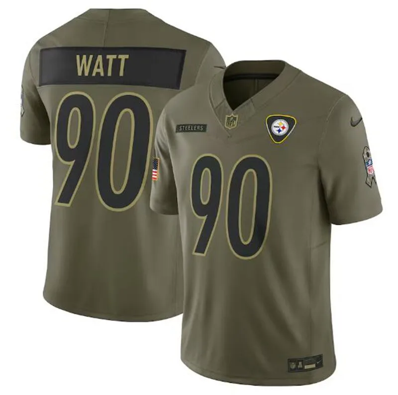 Mens Pittsburgh Steelers #90 T.J. Watt Nike 2025 Salute to Service Limited Jersey - Olive