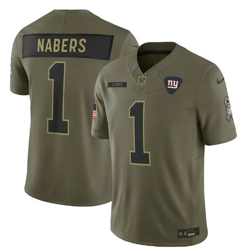 Mens New York Giants #1 Malik Nabers Nike 2025 Salute to Service Limited Jersey - Olive
