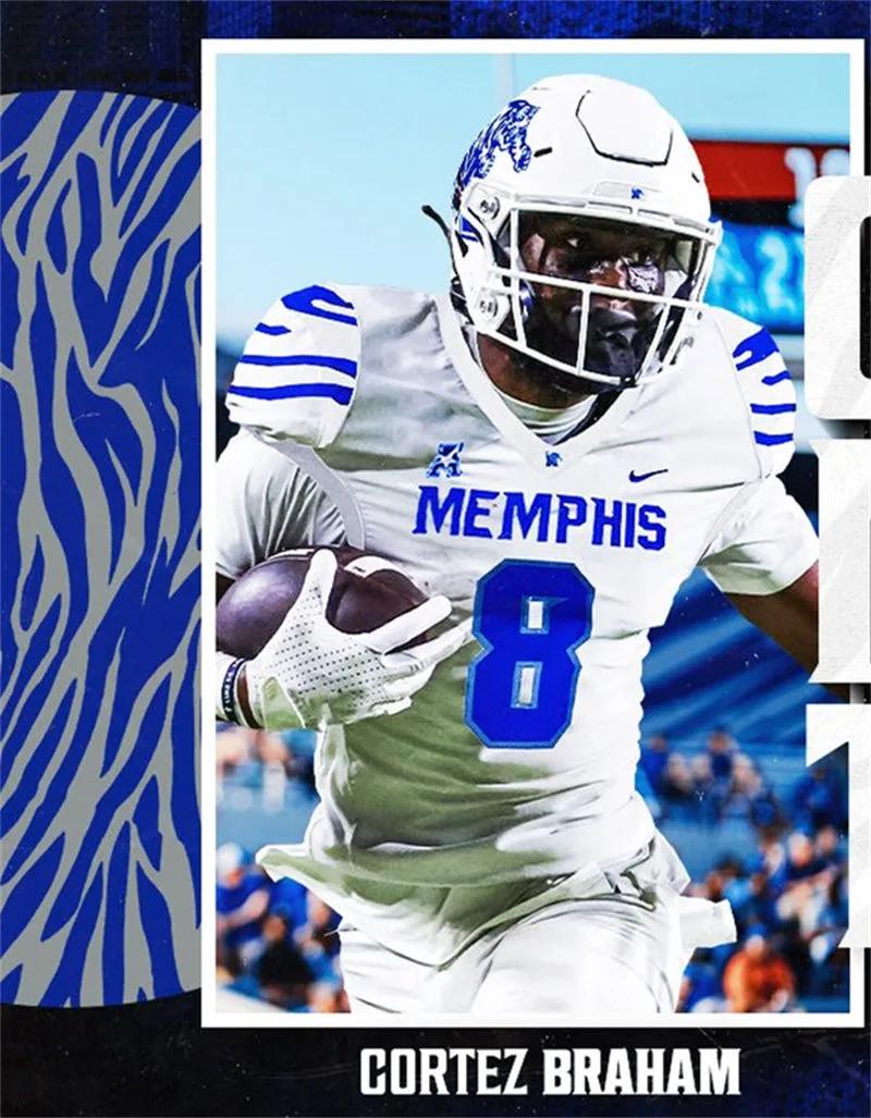 Memphis Tigers #8 Cortez Braham Jr. 2025 White Football Game Jersey
