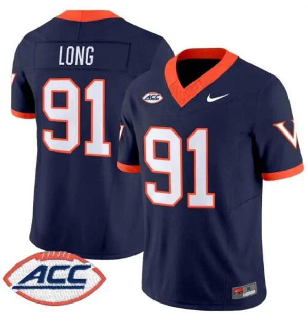 Virginia Cavaliers Retired Player #91 Chris Long Navy 1995 Throwback Football Jersey