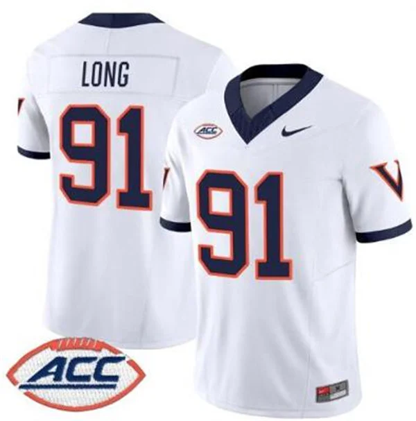 Virginia Cavaliers Retired Player #91 Chris Long White 1995 Throwback Football Jersey