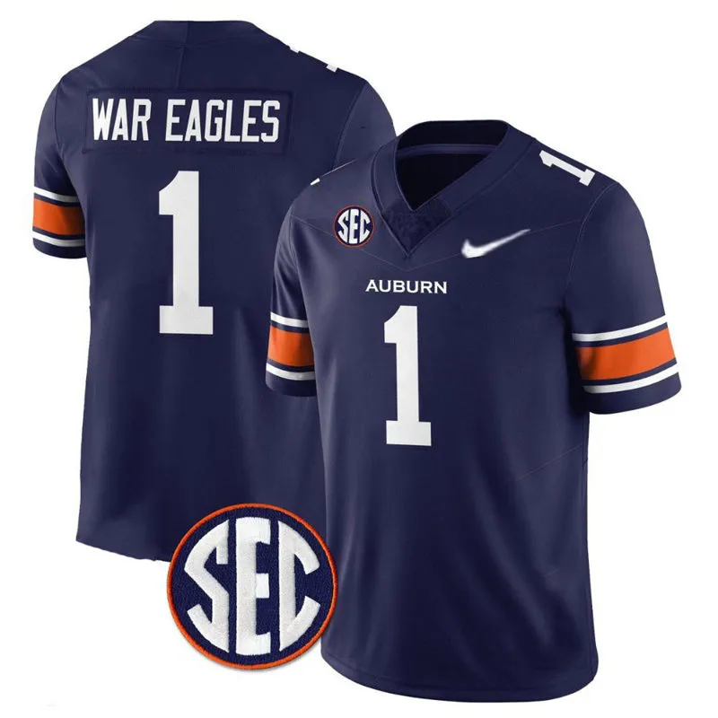 Auburn Tigers #1 War Eagles Nike 2025 Navy Football Game Jersey