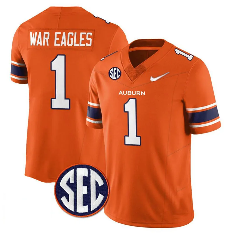 Auburn Tigers #1 War Eagles Nike 2025 Orange Football Game Jersey