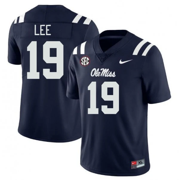 Ole Miss Rebels #19 Cayden Lee Navy College Football Game Jersey