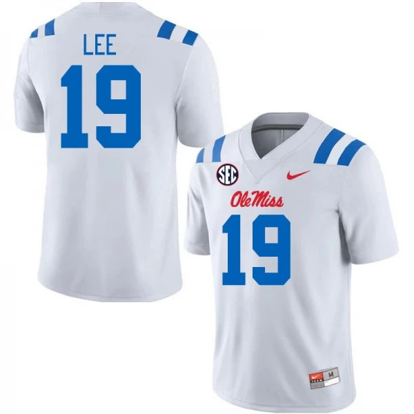 Ole Miss Rebels #19 Cayden Lee 2025 White Blue College Football Game Jersey