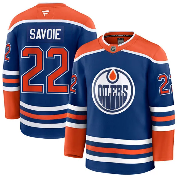 Men's Edmonton Oilers #22 Matt Savoie Fanatics Home Royal Premium Jersey