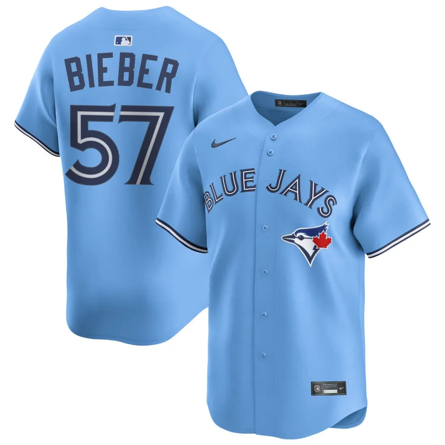 Mens Toronto Blue Jays #57 Shane Bieber Nike Powder Blue Alternate Limited Player Jersey