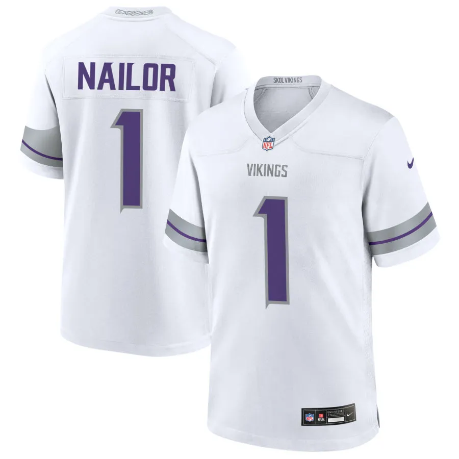 Men's Minnesota Vikings #1 Jalen Nailor Nike White Alternate Vapor F.U.S.E. Winter Warrior Limited Jersey