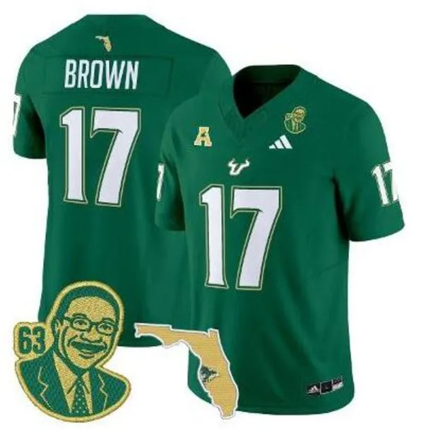 South Florida Bulls #17 Byrum Brown 2025 Green Football Game Jersey