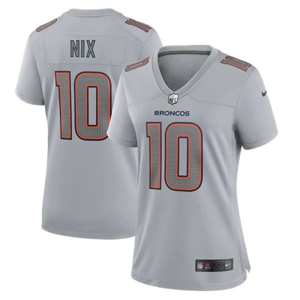 Womens Denver Broncos #10 Bo Nix Gray Atmosphere Fashion Game Jersey