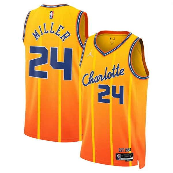 Men's Charlotte Hornets #24 Brandon Miller Orange 2025-26 City Edition Swingman Jersey
