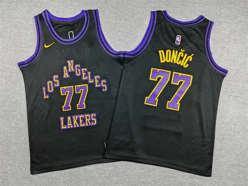 Youth Los Angeles Lakers #77 Luka Doncic Black 2025-26 City Edition Jersey