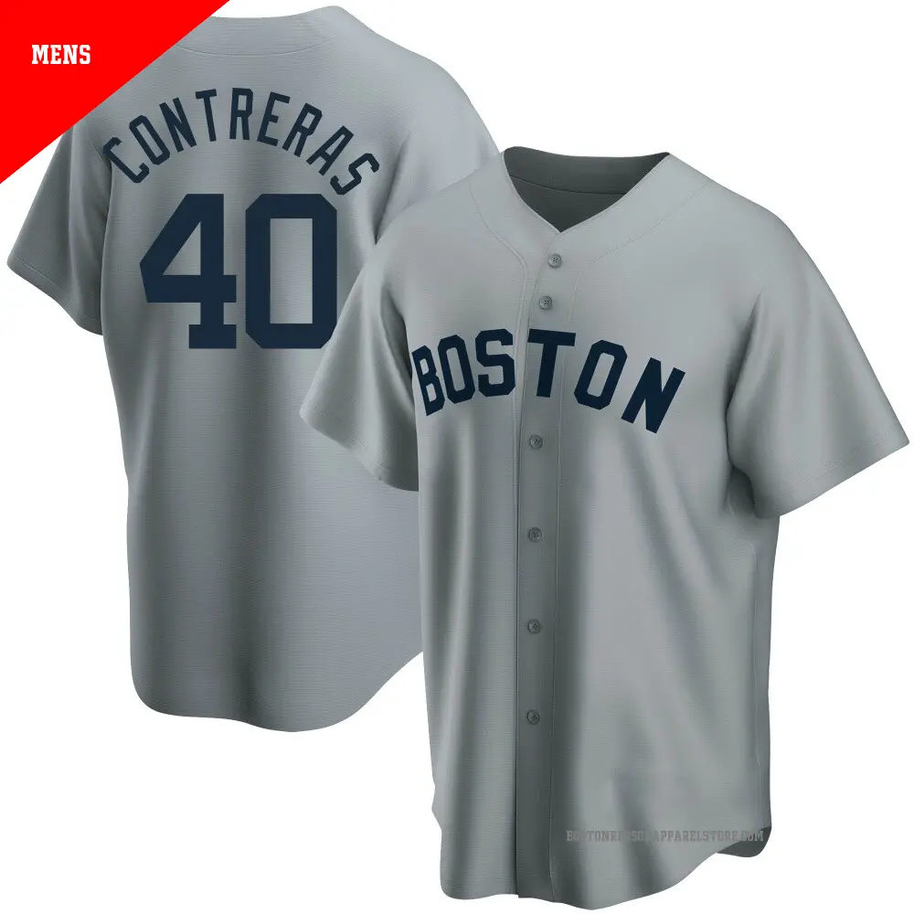 Men's Boston Red Sox #40 Willson Contreras  Nike Gray Road Cooperstown Collection Jersey