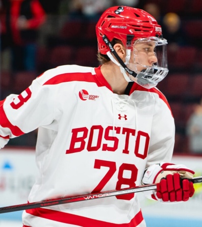 Boston University Terriers #78 Sascha Boumedienne White Boston Hockey Jersey