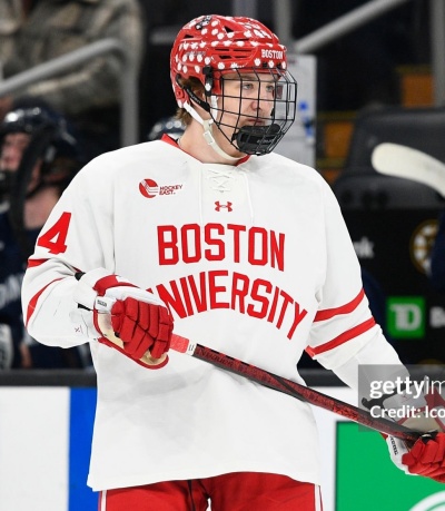Boston University Terriers #44 Cole Hutson White Boston University  Hockey Jersey