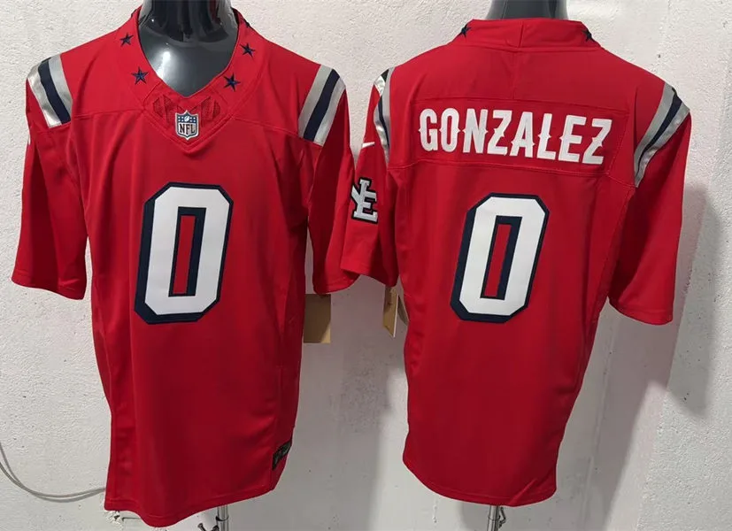 Mens New England Patriots #0 Christian Gonzalez Red Rivalries Replica F.U.S.E. Limited Jersey