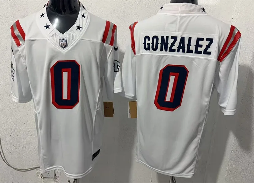 Mens New England Patriots #0 Christian Gonzalez White Rivalries Replica F.U.S.E. Limited Jersey