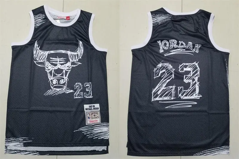 Mens Chicago Bulls #23 Michael Jordan Black sketch designed 1997-98 Throwback Jersey 