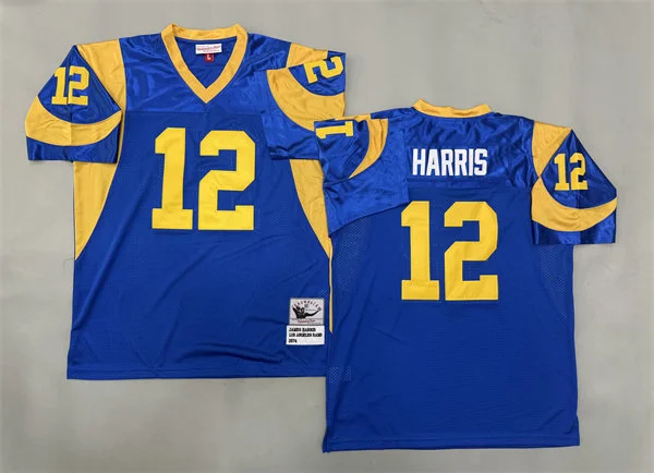 Mens Los Angeles Rams #12 James Harris 1974 Royal Throwback Jersey