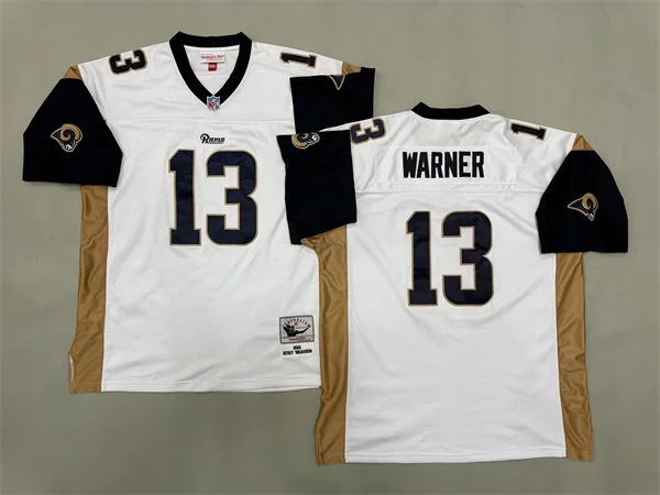 Mens St.Louis Rams #13 Kurt Warner 2001 White Throwback Jersey