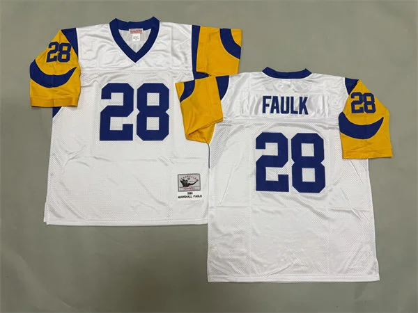 Mens St.Louis Rams #28 Marshall Faulk  1999 White Throwback Jersey