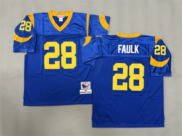 Mens St.Louis Rams #28 Marshall Faulk  1999 Royal Throwback Jersey