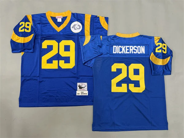 Mens Los Angeles Rams #29 Eric Dickerson 1985 Royal 40th Anniversary Willabee Ward Patch Throwback Jersey