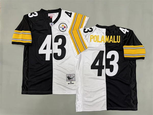 Mens Pittsburgh Steelers #43 Troy Polamalu Black White 2005 Split Two Tone Throwback Jersey